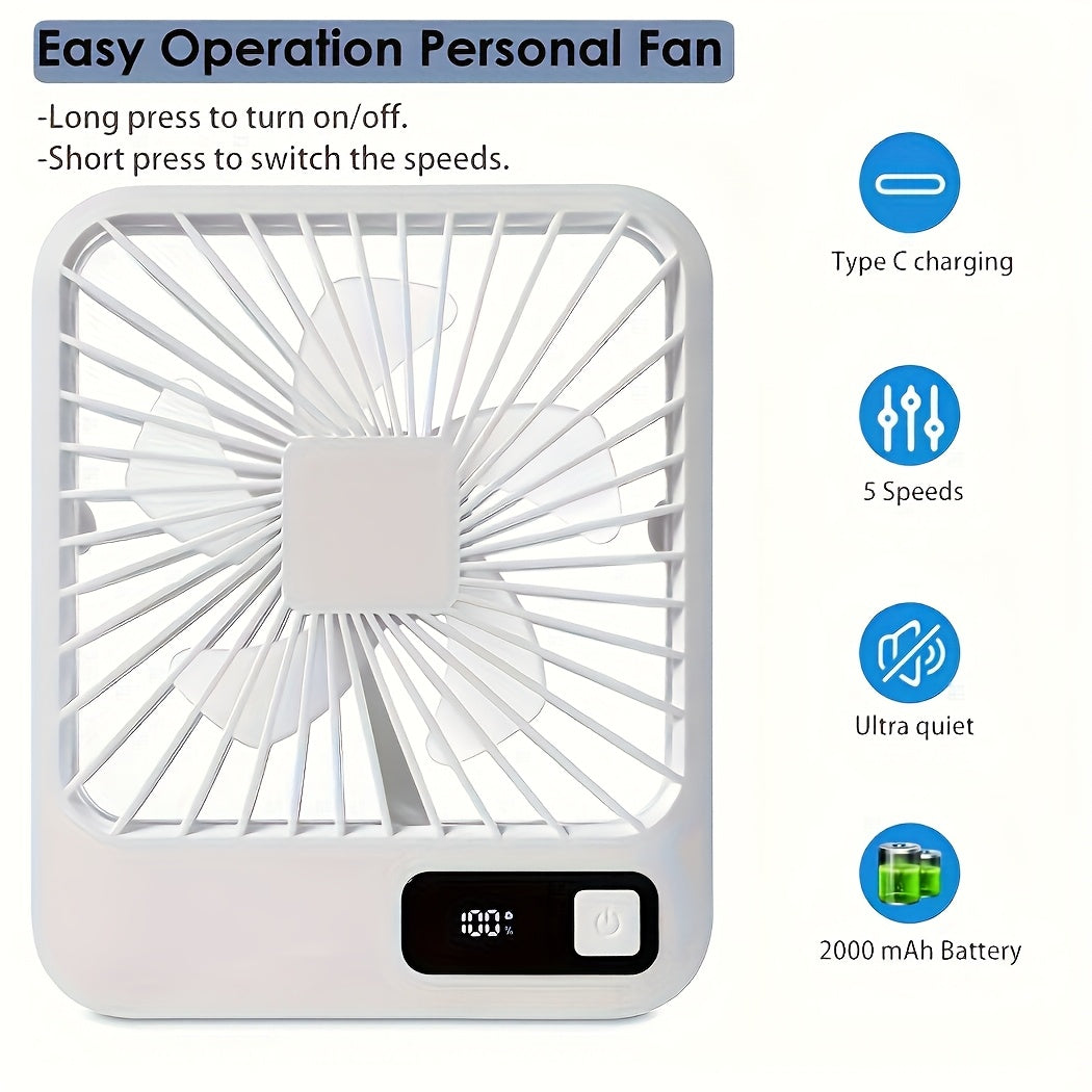 MESIONDY Rechargeable Portable Fan with Power Display, 2000mAh 180° Foldable