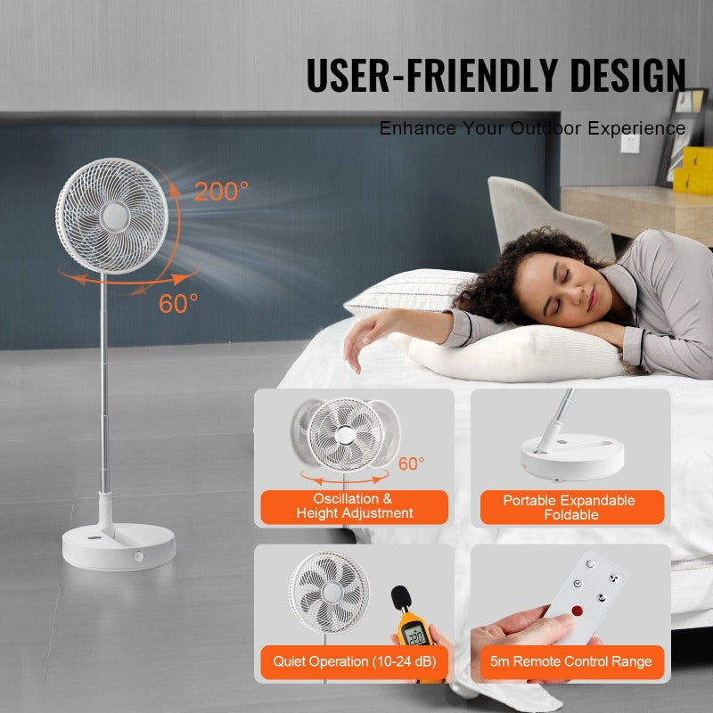 Quality Assurance 12 Inch Foldable Oscillating Standing Fan with Remote Control