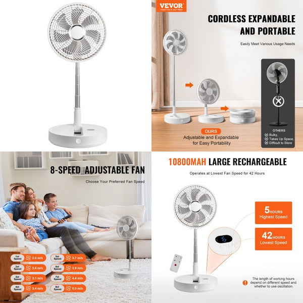 Quality Assurance 12 Inch Foldable Oscillating Standing Fan with Remote Control