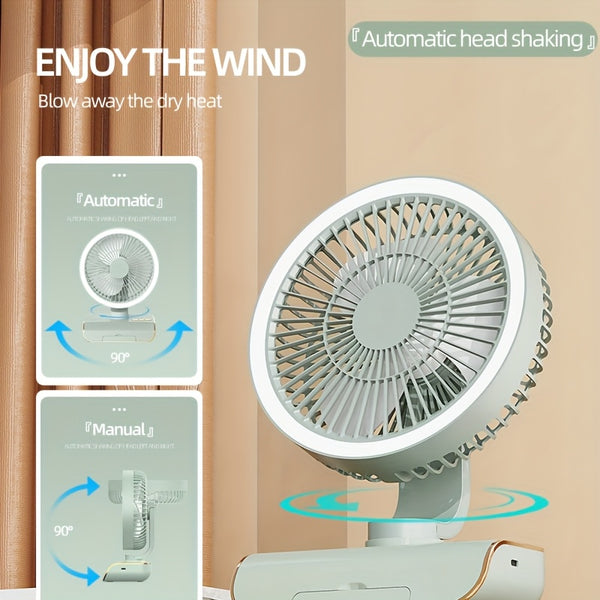 Sleek High-End Intelligent Desktop Fan with Multifunctional Lamp, Wall-Mountable & Hanging Design