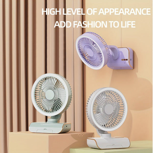 Sleek High-End Intelligent Desktop Fan with Multifunctional Lamp, Wall-Mountable & Hanging Design