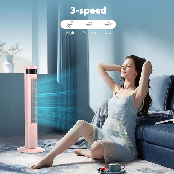 Tower Fan, Oscillation fan with Remote Control, Standing fan for office, 3 Wind Modes, Time Settings