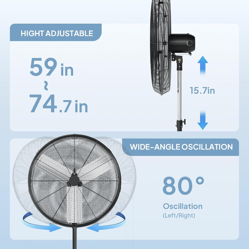 20\u002F 30 Inch Industrial Pedestal Fan, 5000CFM High Velocity and Heavy Duty Standing Fan