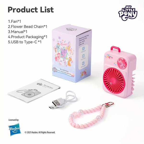 My Little Pony Portable Mini Fan with USB, 3-speed Adjustable Wind Modes, Lightweight Design