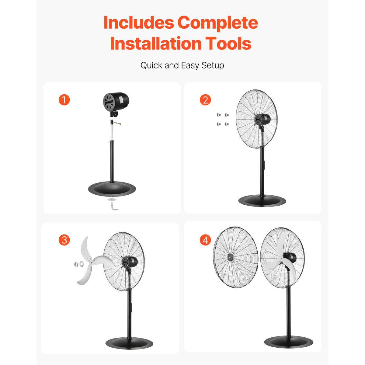 VEVOR 18\u002F20\u002F24\u002F30 inch Industrial Pedestal Fan 3-Speed Oscillating Fan Height Adjustable