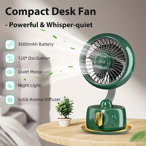 Desktop Silent Typhoon Fan with 3600mAh Battery, 100 Wind Speeds, Travel Camping Personal AC Fan