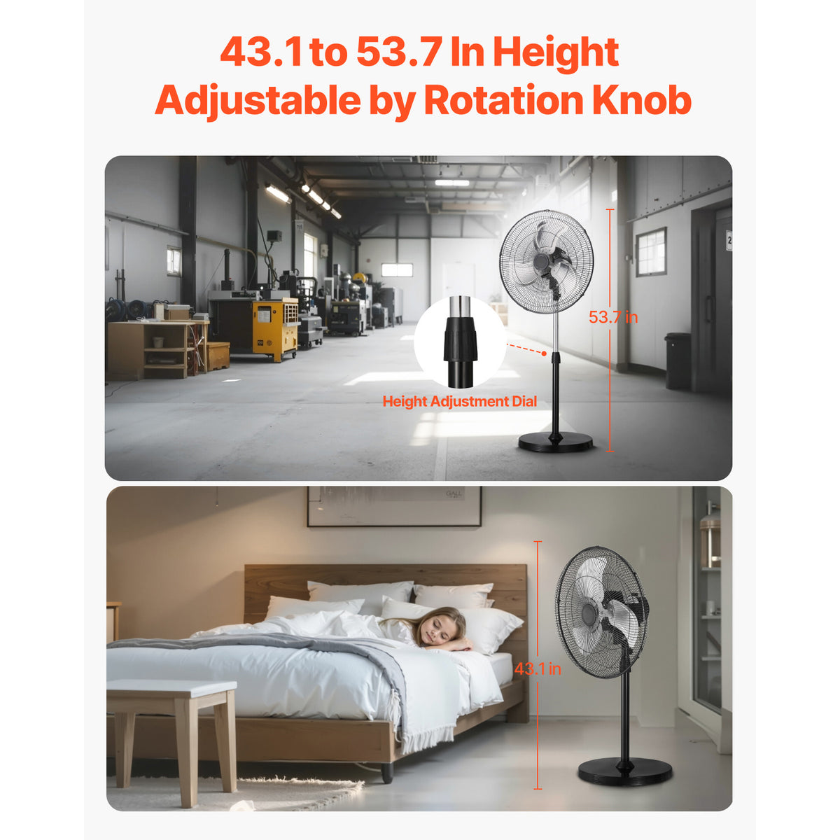 VEVOR 18\u002F20\u002F24\u002F30 inch Industrial Pedestal Fan 3-Speed Oscillating Fan Height Adjustable