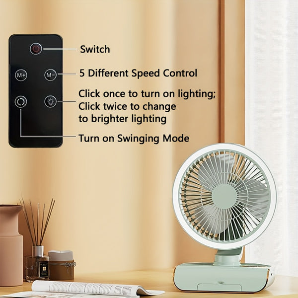 Sleek High-End Intelligent Desktop Fan with Multifunctional Lamp, Wall-Mountable & Hanging Design