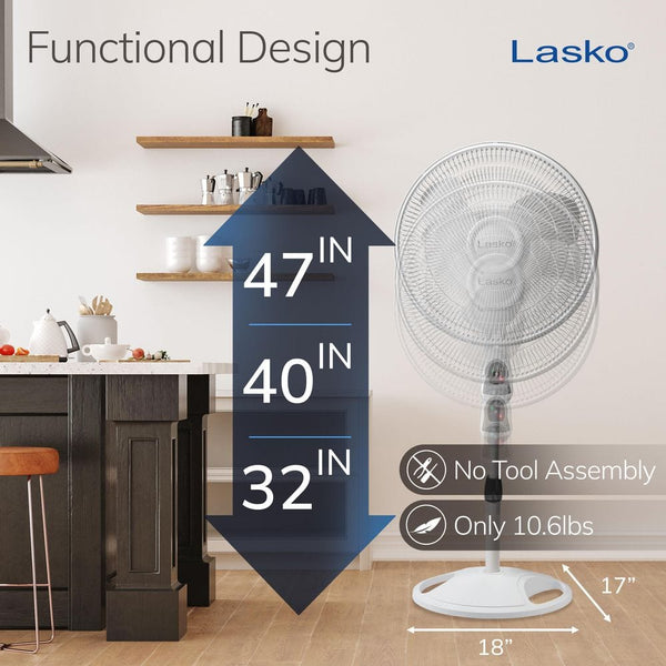 16 in. 3 Speed Oscillating Pedestal Fan with Adjustable Height