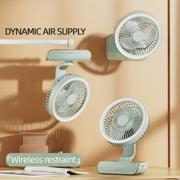 Sleek High-End Intelligent Desktop Fan with Multifunctional Lamp, Wall-Mountable & Hanging Design