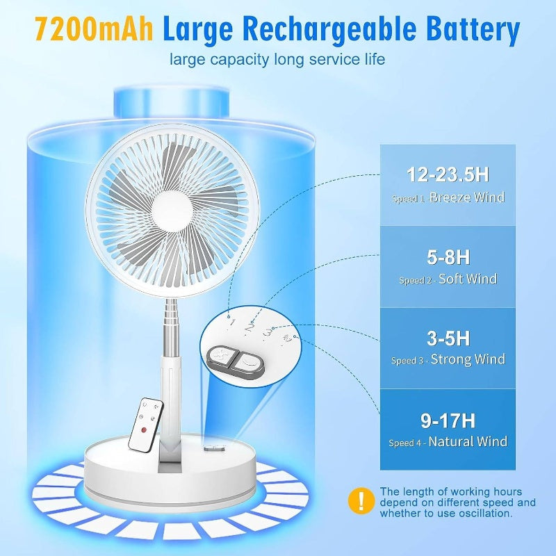 Rechargeable Battery Foldable Desk Travel Camping Pedestal Fan
