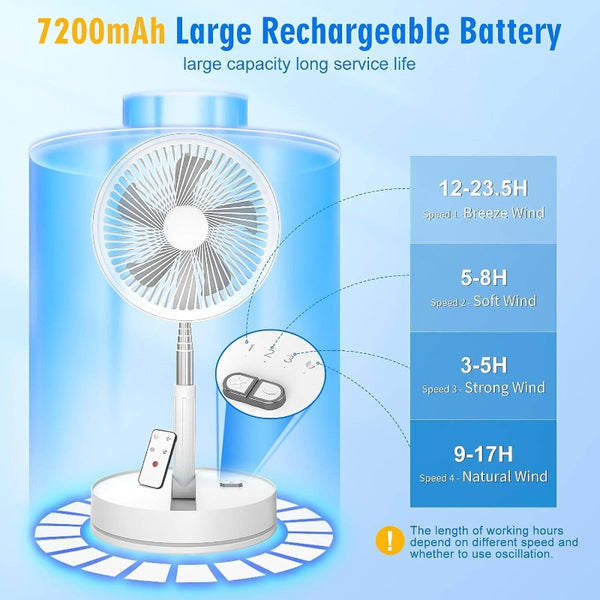 Rechargeable Battery Foldable Desk Travel Camping Pedestal Fan