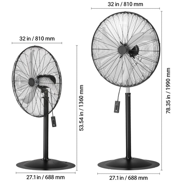 VEVOR 18\u002F20\u002F24\u002F30 inch Industrial Pedestal Fan 3-Speed Oscillating Fan Height Adjustable