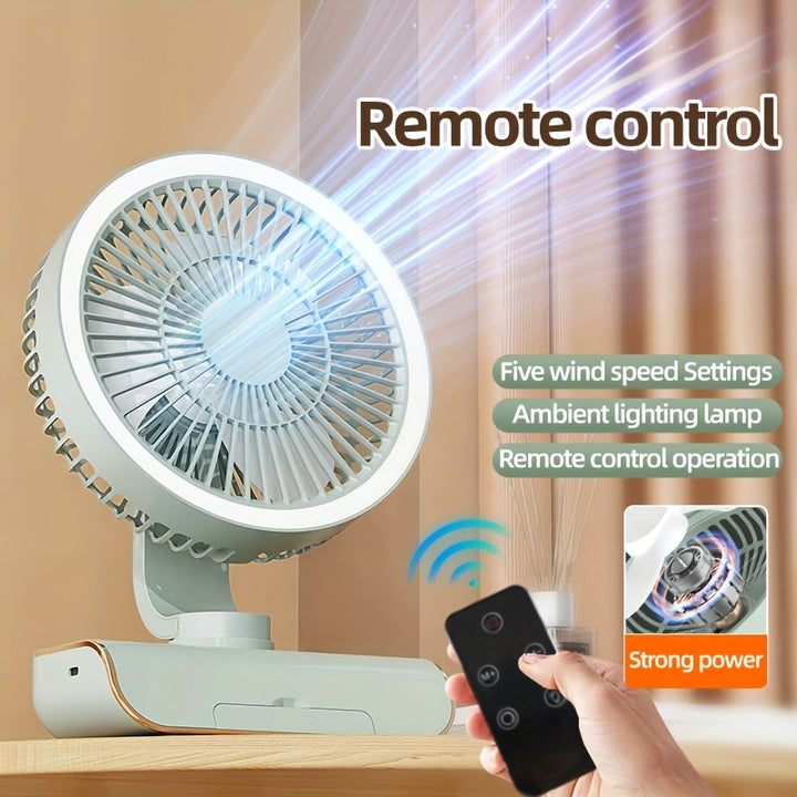 Sleek High-End Intelligent Desktop Fan with Multifunctional Lamp, Wall-Mountable & Hanging Design